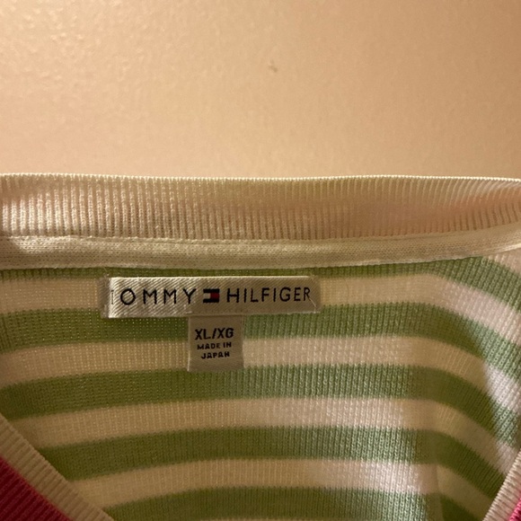 Tommy Hilfiger Green and Pink Striped V-Neck Sweater - Picture 4 of 4
